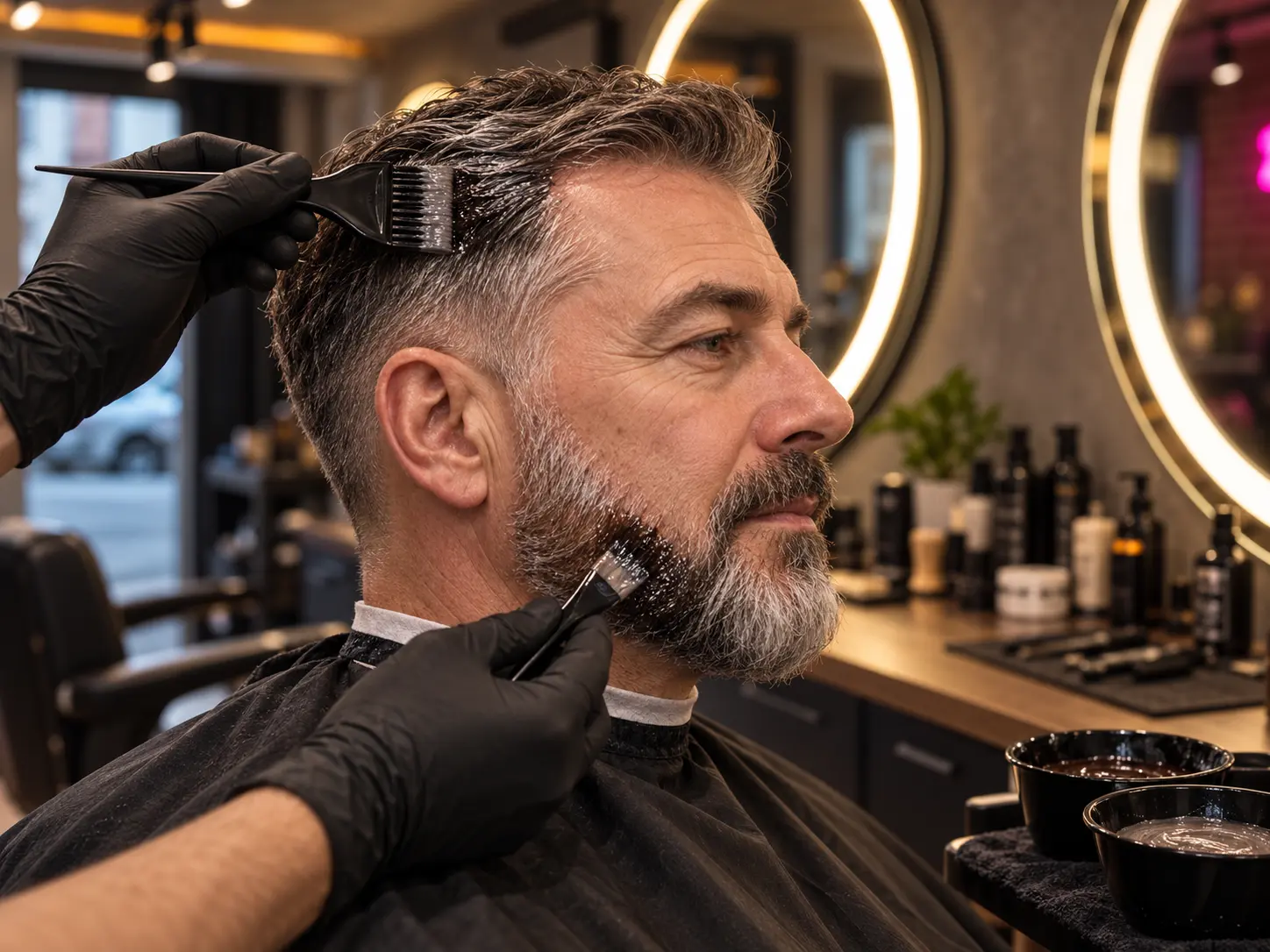 Haj- és szakállfestés ecsettel a barberszékben