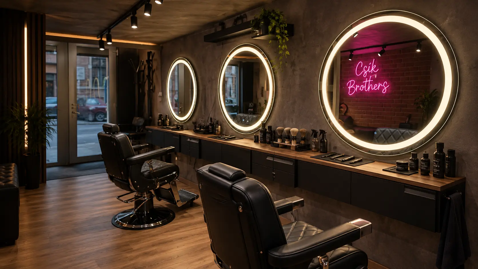 A Csík Brothers Barber Shop belső tere Budapest VIII. kerületében